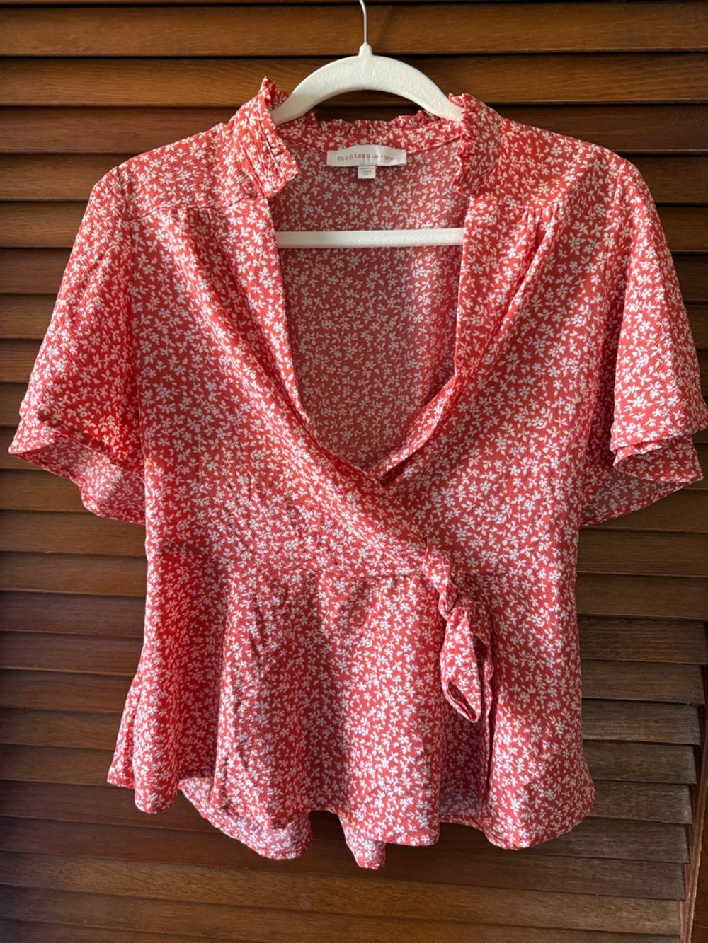 Monteau Coral Floral Wrap Blouse